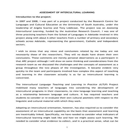 Assessing Intercultural language learning