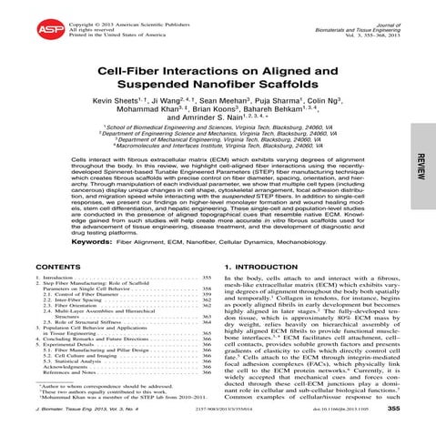 Cell-Fiber Interactions on Aligned and Suspended Nanofiber Scaffolds