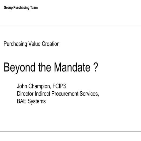CPO Event - John Champion, Purchasing Value Creation
