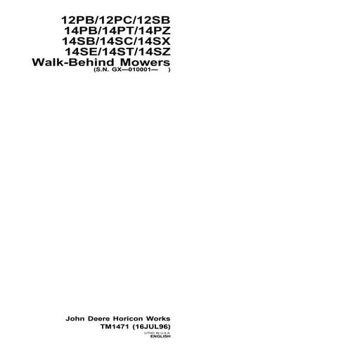 John Deere 14SB Walk Behind Mower Service Manual | PDF