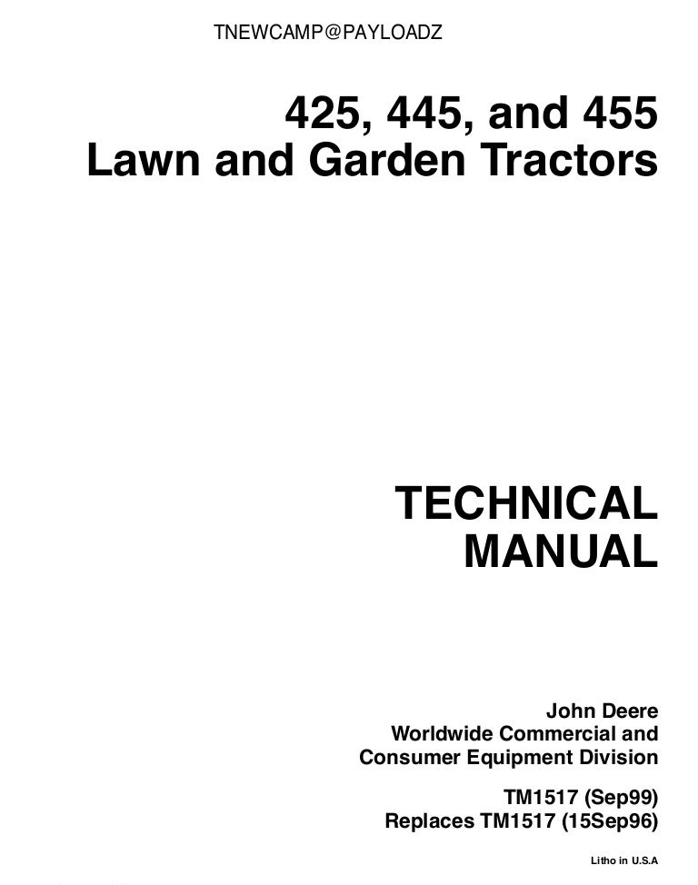 John Deere 425 Lawn And Garden Tractors Service Repair Manual Tm1517