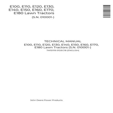 John Deere E100, E110, E120, E130, E140, E150, E160, E170, E180 Lawn Tractor ...