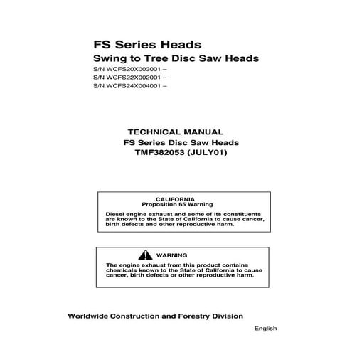 John deere fs series heads swing to tree disc saw heads service repair manual...