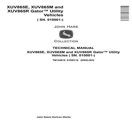John Deere Gator Utility Vehicles XUV865E XUV865M XUV865R Technical Manual TM...