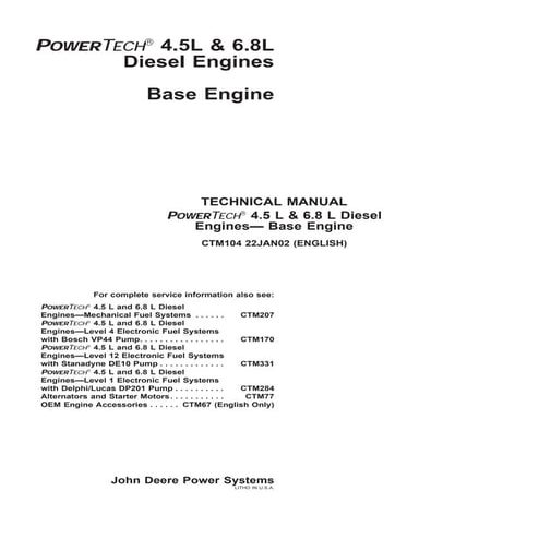 John Deere POWERTECH 4.5L & 6.8L Diesel Engines Base Engine Service ...