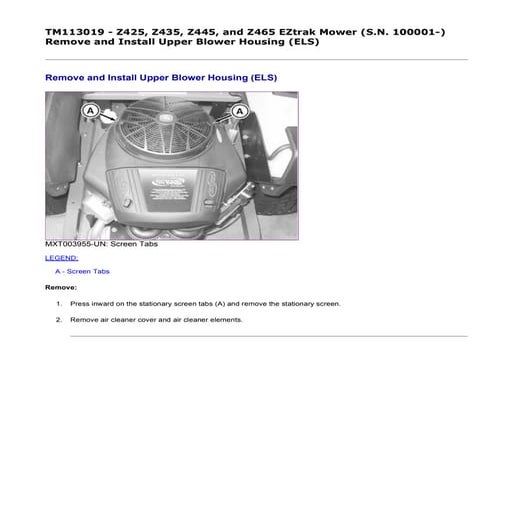 John deere z435 e ztrak residential mower (sn.100001 and up) service ...