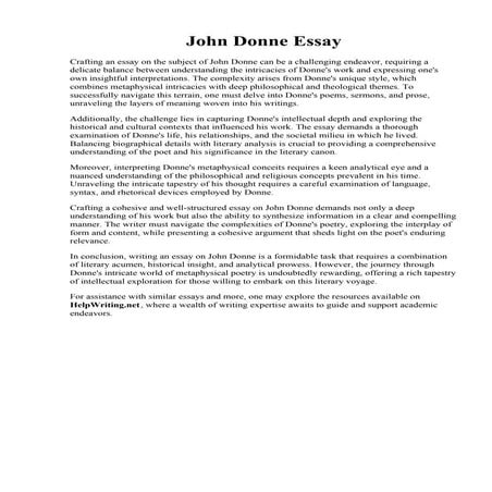 John Donne Essay. Donne john meditation xvii essay
