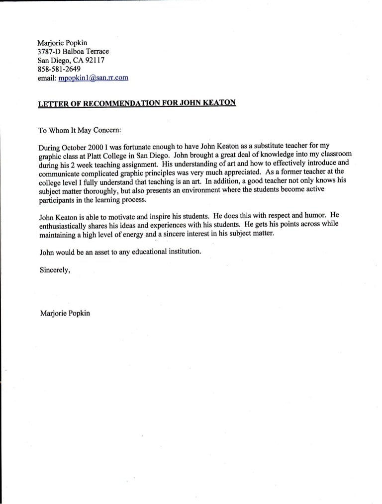 a student lor written for john keaton graphic design john nash recommendation letter