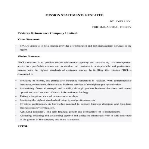 MISSION STATEMENT ANALYSIS