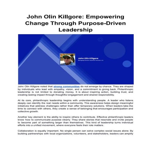 John Olin Killgore: Empowering Change Through Purpose-Driven Leadership ...