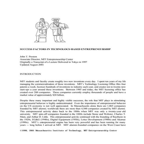 2001 John Preston (MIT) Lecture on Entrepreneurship