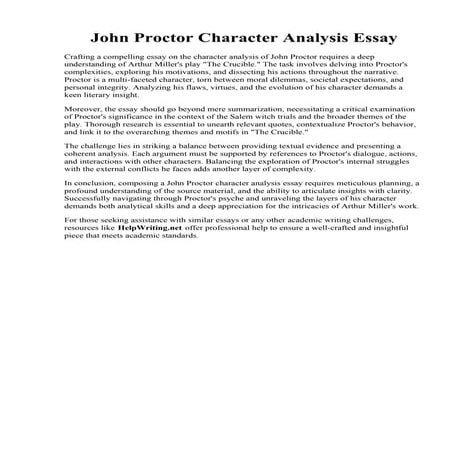 John Proctor Character Analysis Essay