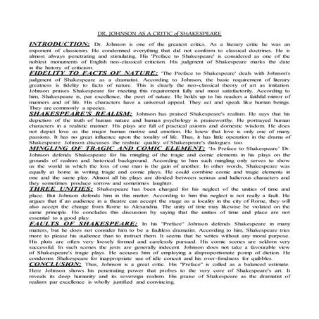 Johnson as a critic o shakespeare