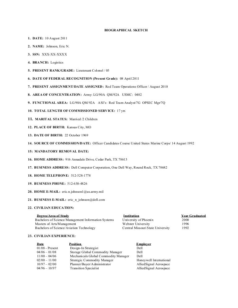 Promotion Board Biography Example