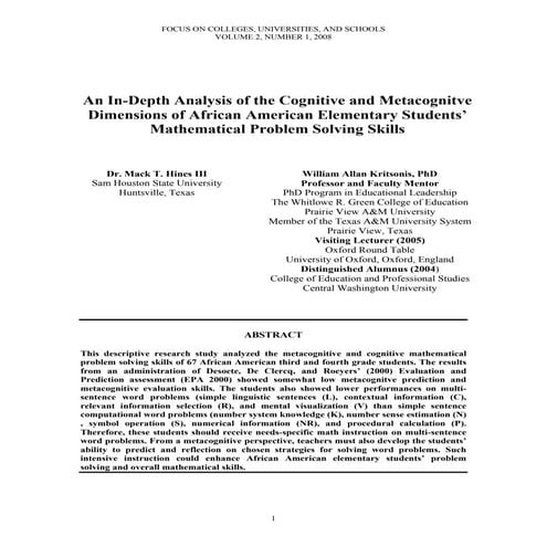 Johnson &amp; kritsonis   african american math problem solving skills - article