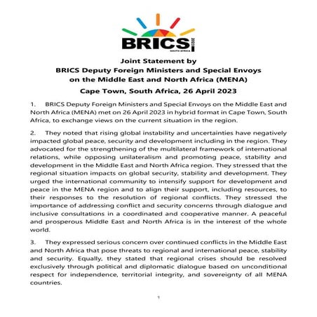 BRICS Joint Statement BRICS MENA 26 April 2023