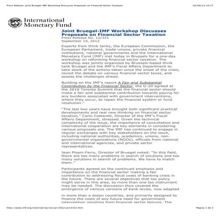  Joint Bruegel IMF Workshop discusses proposals on financial sector taxation