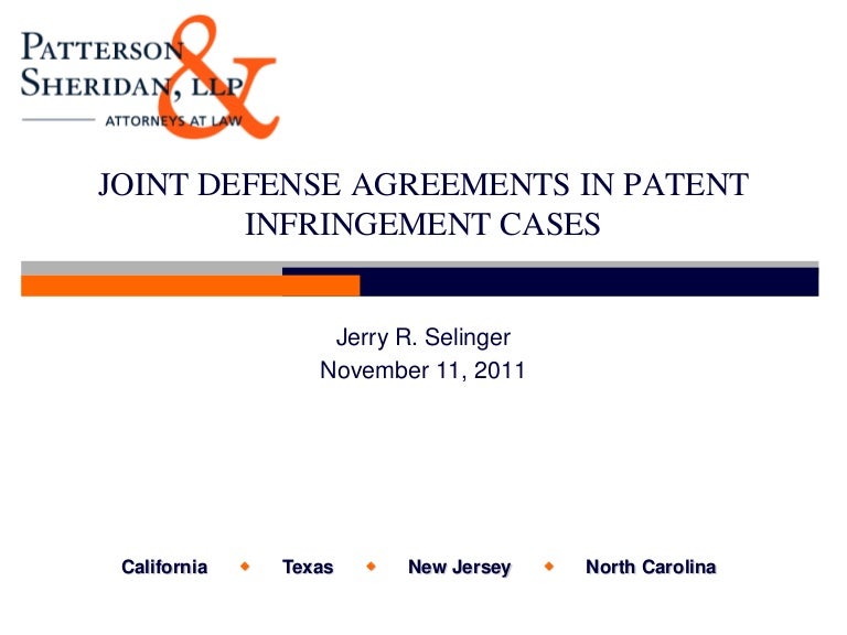 Joint defense agreements in patent infringement cases 2029568 2