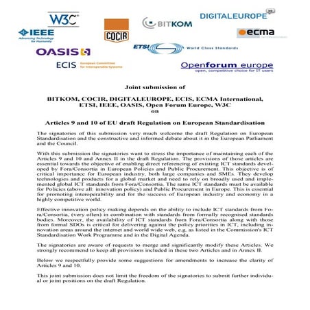 Joint position on ICT standardisation for Europe