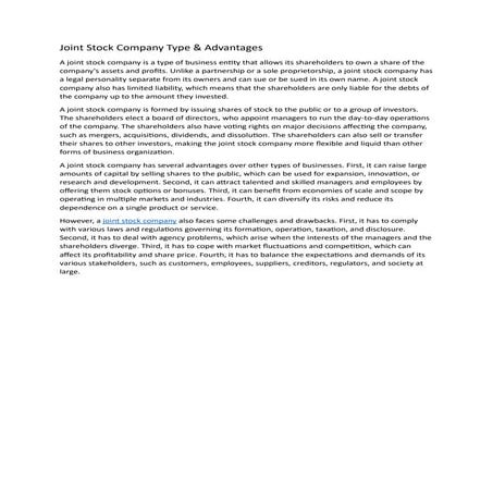 Joint Stock Company Type & Advantages