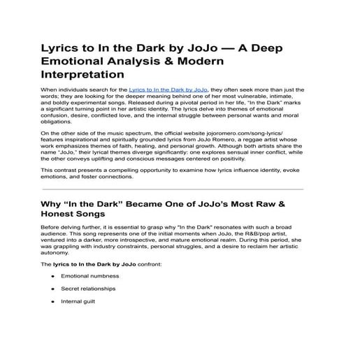 Lyrics to In the Dark by JoJo — A Deep Emotional Analysis & Modern Interpreta...