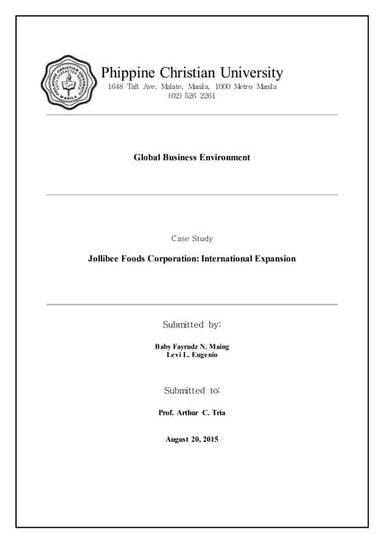 Jollibee foods corp. inrenational expansion 1