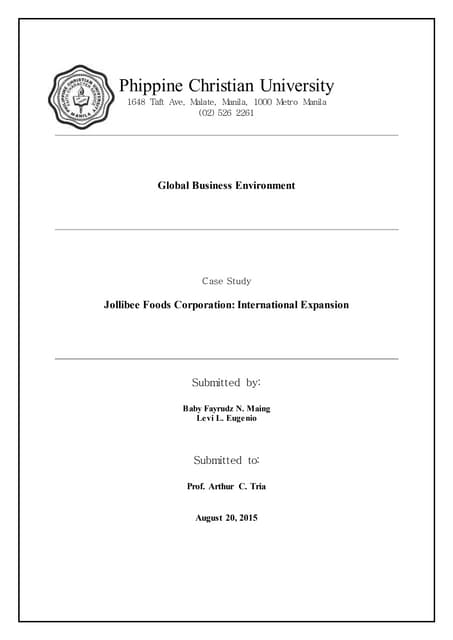 Jollibee foods corp. inrenational expansion 1
