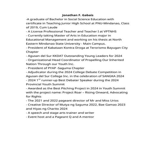 background for judges in the pageant or any judging stint | DOCX