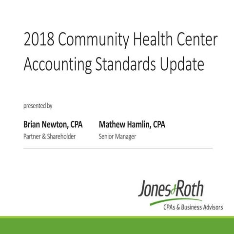 2018 Community Health Center Accounting Standards Update