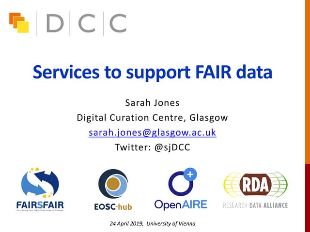 Introduction to the workshop Services to support FAIR data - Sarah Jones