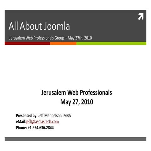Joomla presentation to Jerusalem Web Professionals on May 27, 2010