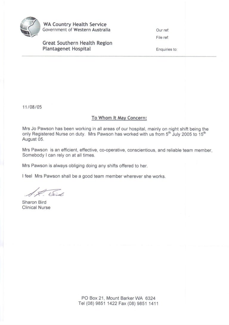 reference letter from plantagenet hospital 2005 hospital volunteer recommendation letter