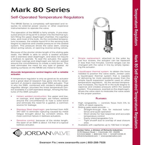 Jordan Valve Mark 80 Self Operated Temperature Regulator