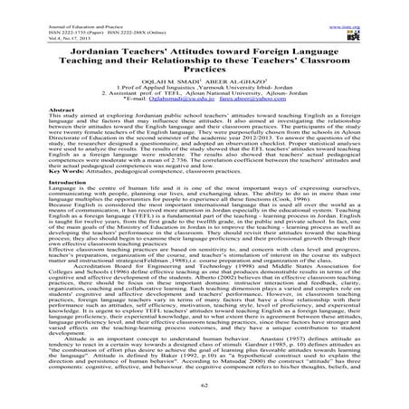 Jordanian teachers' attitudes toward foreign language teaching and their rela...