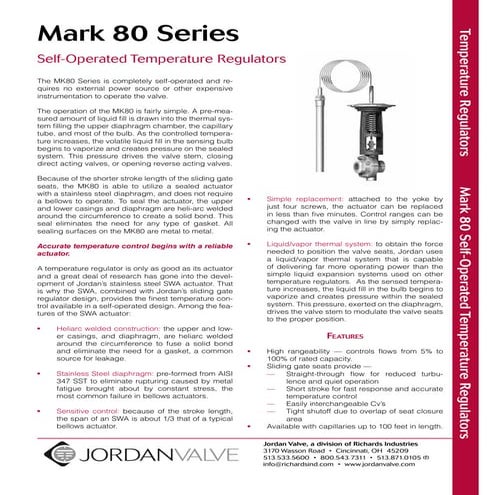 Jordan valve mark 80 self operated temperature regulator