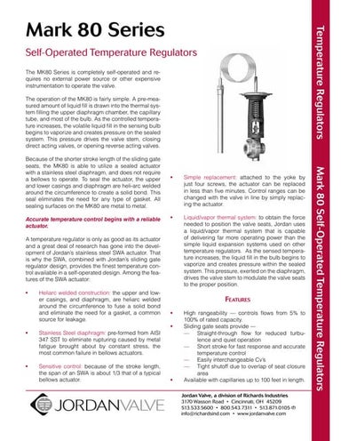 Jordan valve mark 80 self operated temperature regulator