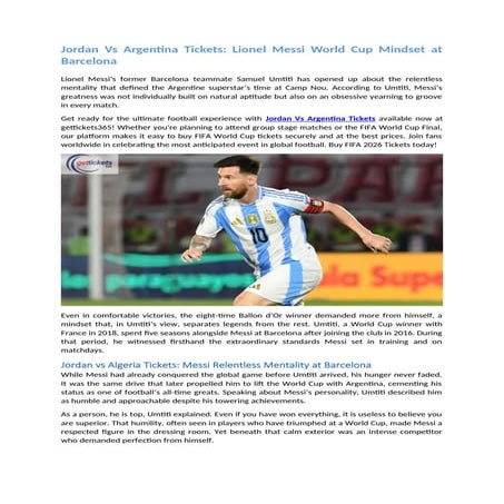 Jordan Vs Argentina Tickets Lionel Messi World Cup Mindset at Barcelona