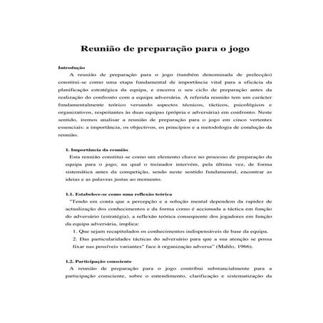 Reunião de Preparação para o Jogo