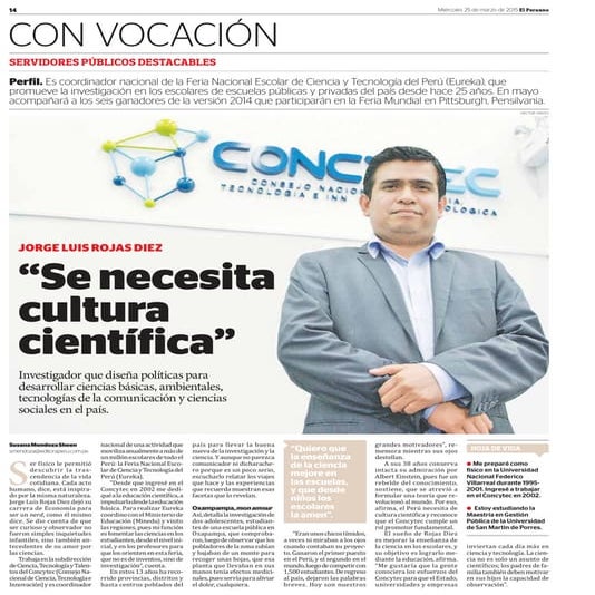 Nuestro especialistas, Jorge Rojas, es escogido como Servidor Público Destacable por el Diario Oficial El Peruano