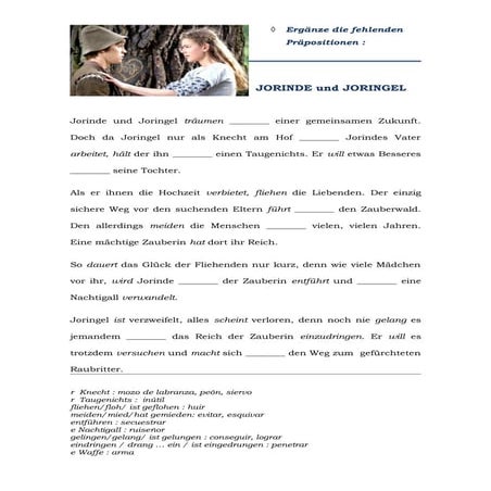 Jorinde Und Joringel Zusammenfassung Jorinde und Joringel Arbeitsblatt zum Märchenfilm