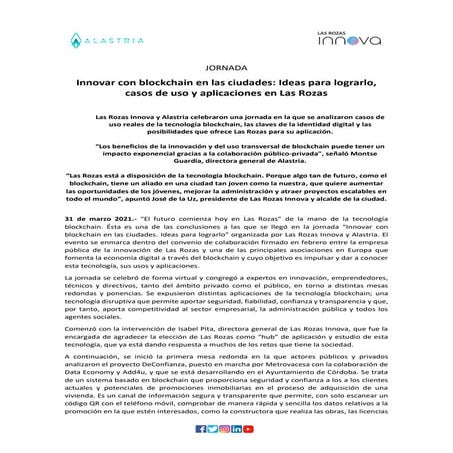 Innovar con blockchain en las ciudades: Ideas para lograrlo, casos de uso y a...