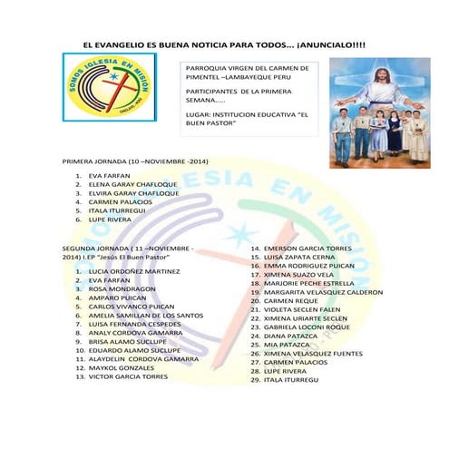 Jornada Iglesia en Mision 10 al 21 de  Noviembre 2014