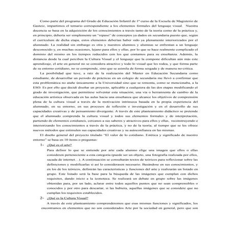 Diseño del proyecto El valor de lo cotidiano. Estética y significado de nuestro entorno"