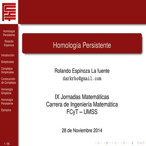 Homología Persistente - IX Jornadas Matemáticas - UMSS