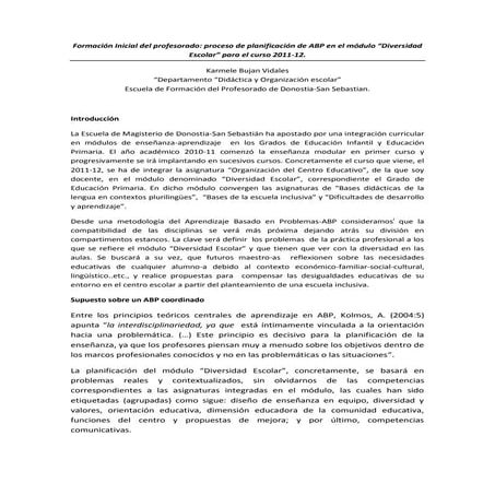 Aprendizaje Basado en Problemas en el módulo “Diversidad Escolar” para el curso 2011-12
