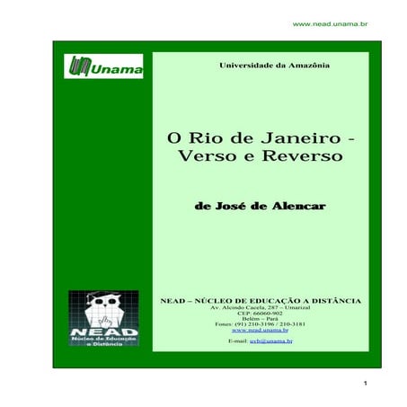 José de Alencar - O rio de janeiro - Verso e reverso