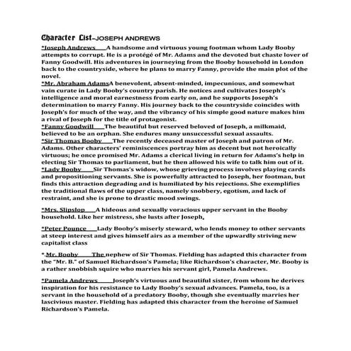 Joseph andrews characeter ... joseph andrews