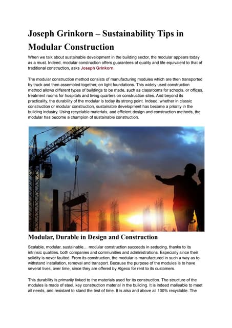 Sustainability Tips In Modular Construction | PPTX