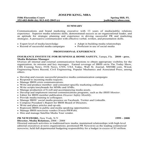 Joseph king resume