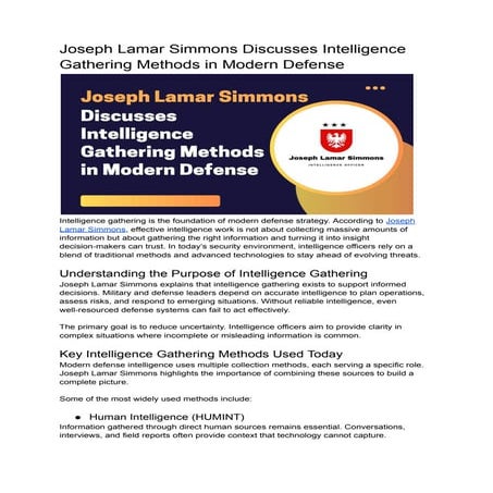 Joseph Lamar Simmons Discusses Intelligence Gathering Methods in Modern ...